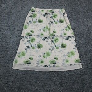 Böhme Skirt Womens Large White Green Floral Chiffon A Line Midi Elastic NWT